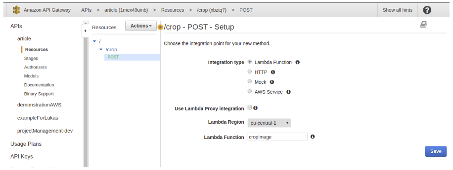 Uploading and Resizing Images api gateway settings